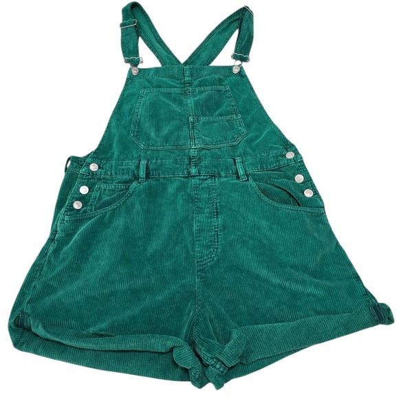 Free People Denim - Free People We The Free Ziggy Cord Shortall Emerald Green Corduroy Overalls L